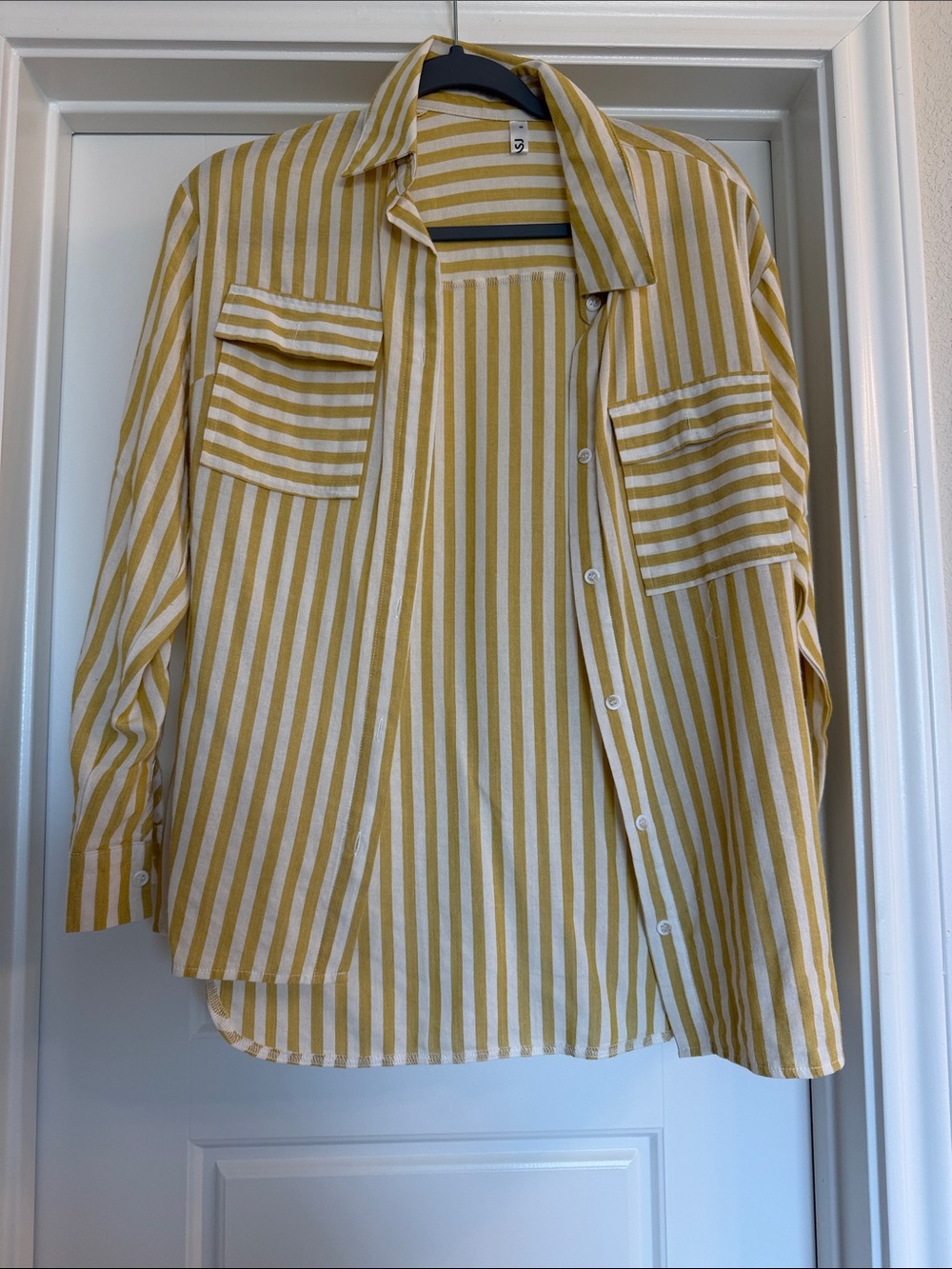 Amazon Yellow and White Striped Button-Down Shirt